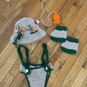 Handmade fishing Crochet 0-3 month Baby Outfit Set